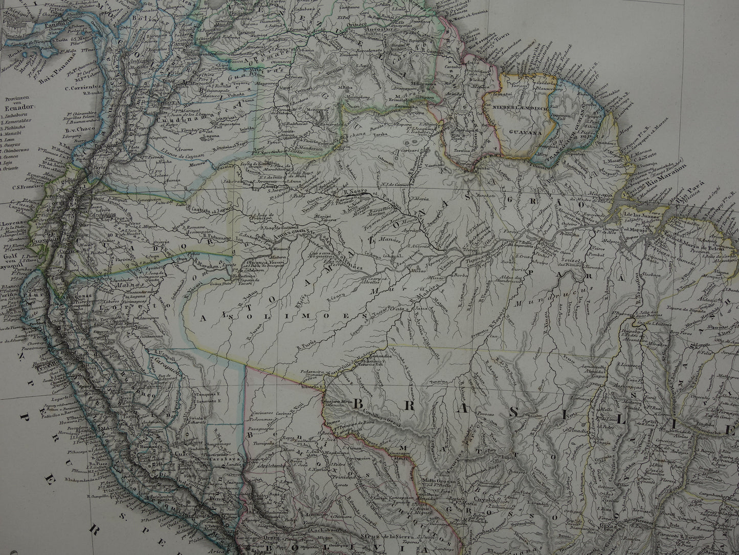 Old map of South America in 1876 Original antique hand-colored map with date