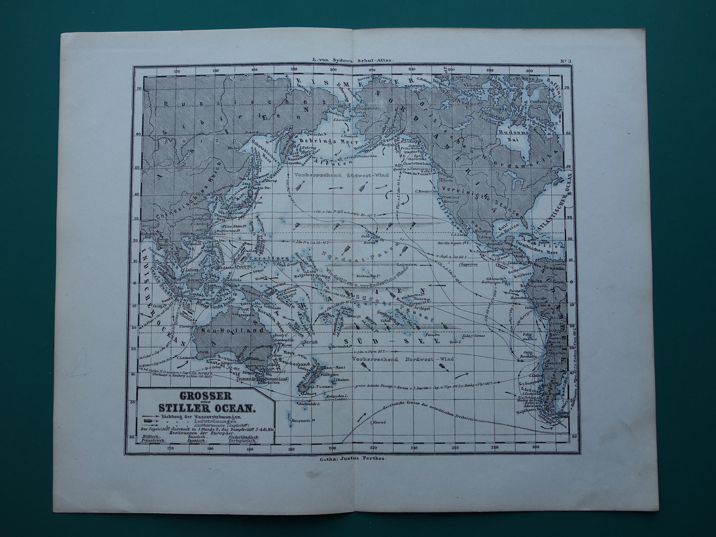 PACIFIC OCEAN map of the Pacific Ocean Pacific Original 150+ year old antique German map nautical chart