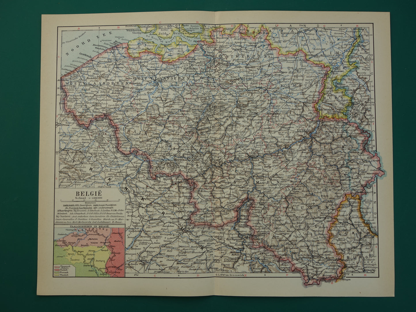 BELGIUM Old map of Belgium from 1932 original vintage Dutch map Language border