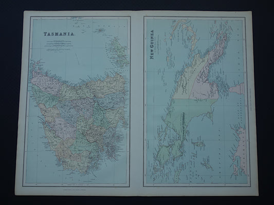 Old map of Tasmania and New Guinea original antique English map