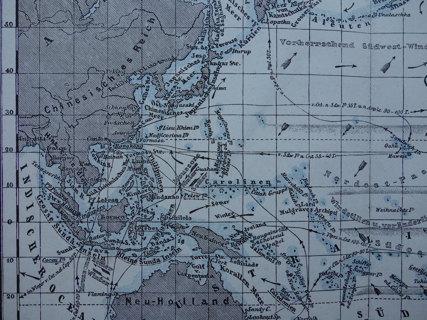 PACIFIC OCEAN map of the Pacific Ocean Pacific Original 150+ year old antique German map nautical chart