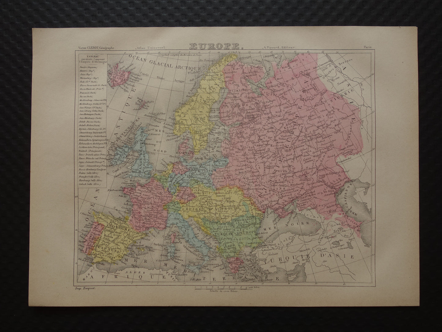 Old map of Europe from 1877 original antique hand-colored map continent Europe