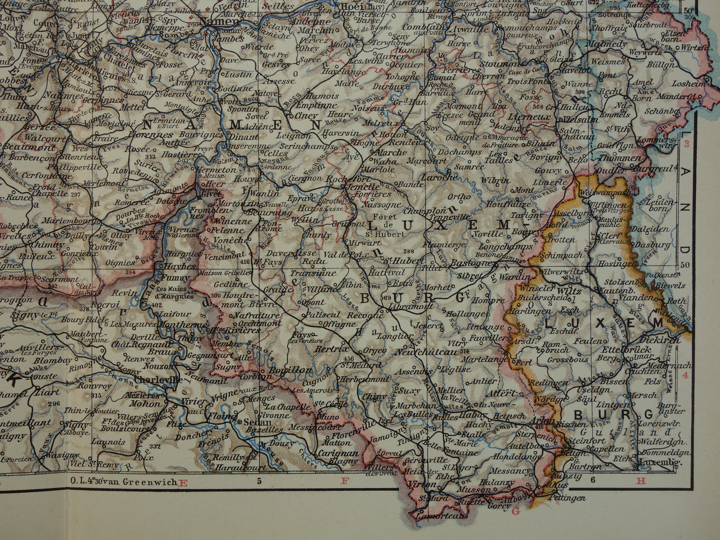BELGIUM Old map of Belgium from 1932 original vintage Dutch map Language border