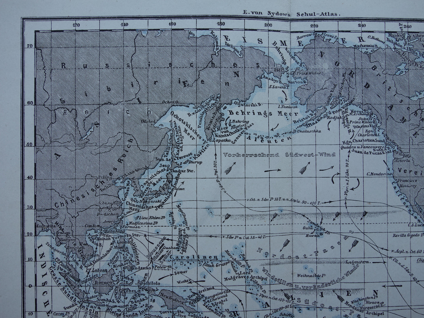 PACIFIC OCEAN map of the Pacific Ocean Pacific Original 150+ year old antique German map nautical chart