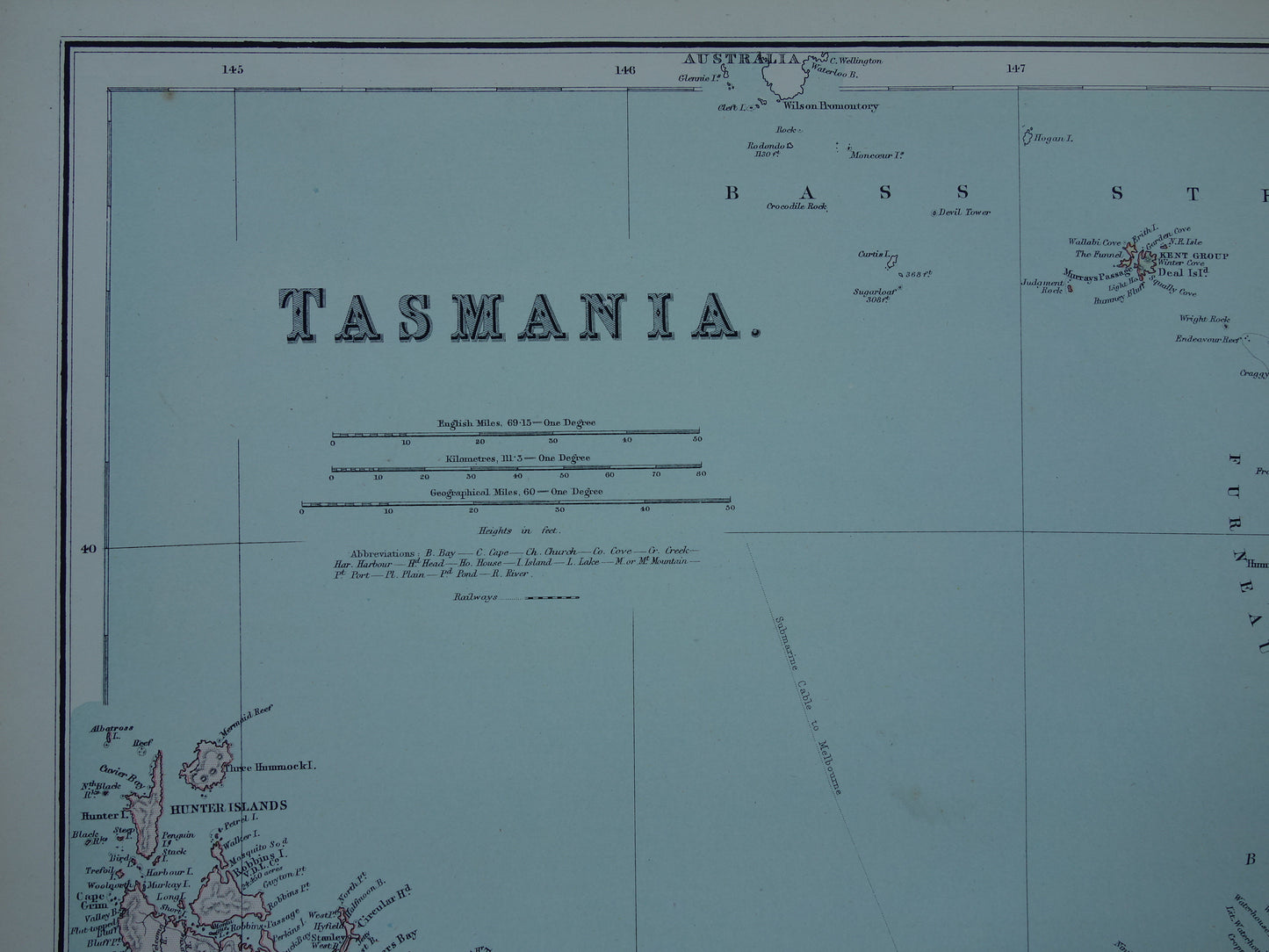 Old map of Tasmania and New Guinea original antique English map