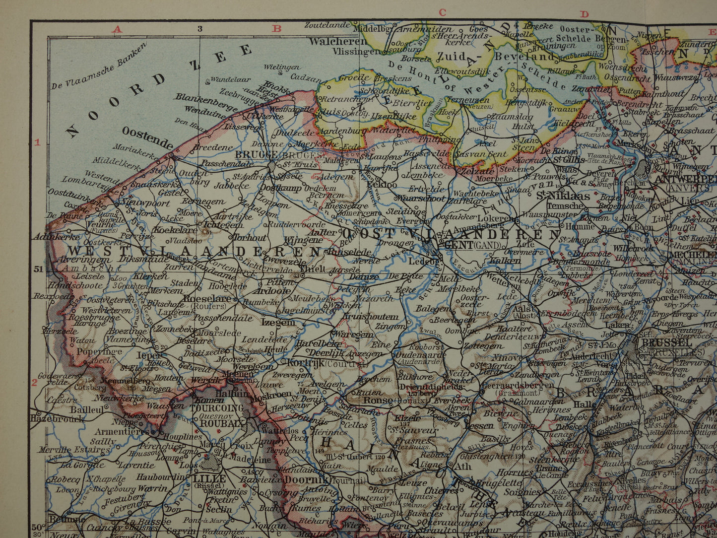 BELGIUM Old map of Belgium from 1932 original vintage Dutch map Language border