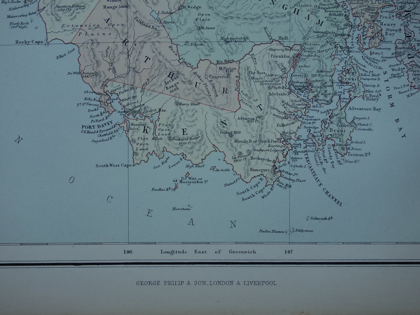 Old map of Tasmania and New Guinea original antique English map
