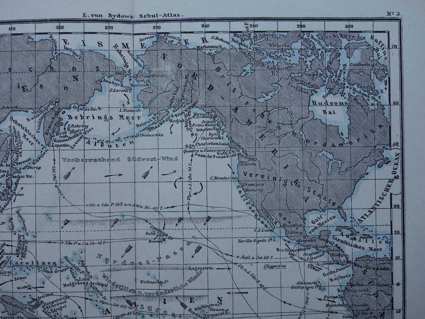 PACIFIC OCEAN map of the Pacific Ocean Pacific Original 150+ year old antique German map nautical chart