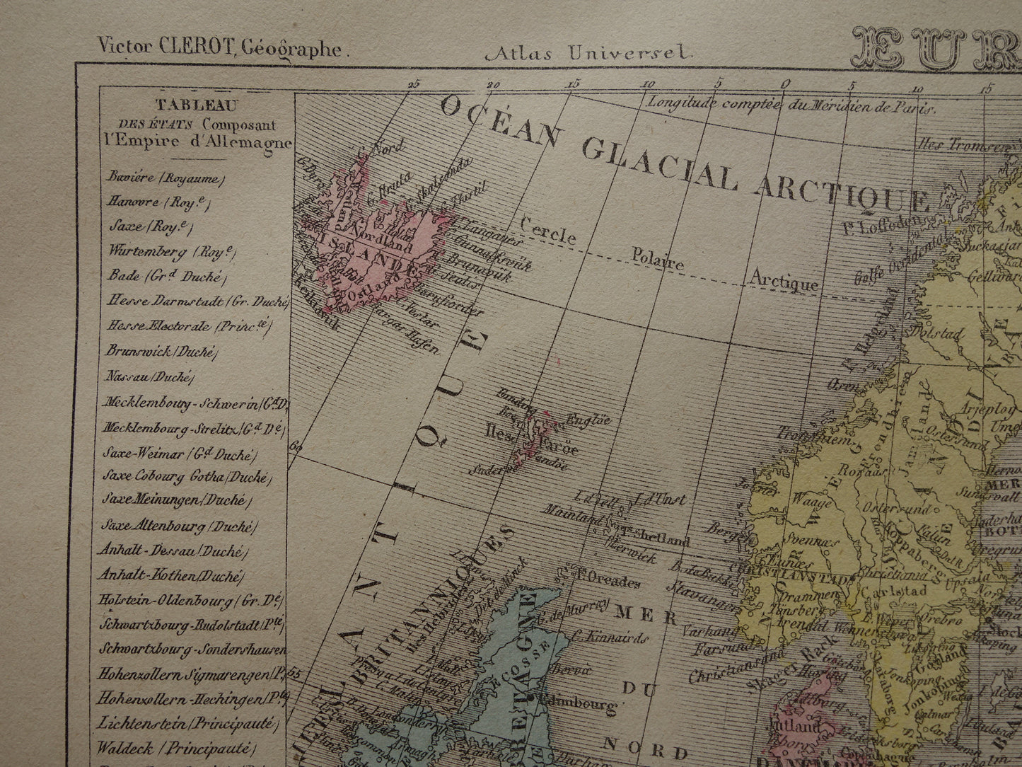 Old map of Europe from 1877 original antique hand-colored map continent Europe