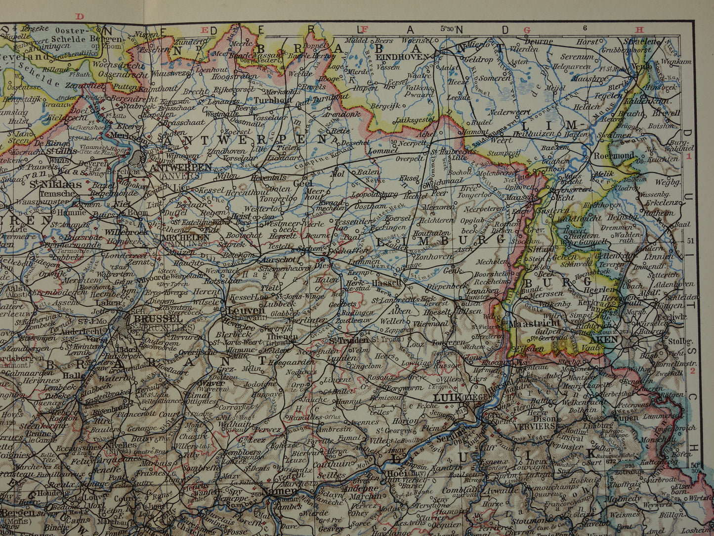 BELGIUM Old map of Belgium from 1932 original vintage Dutch map Language border