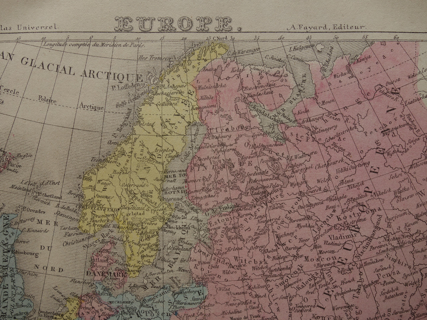 Old map of Europe from 1877 original antique hand-colored map continent Europe