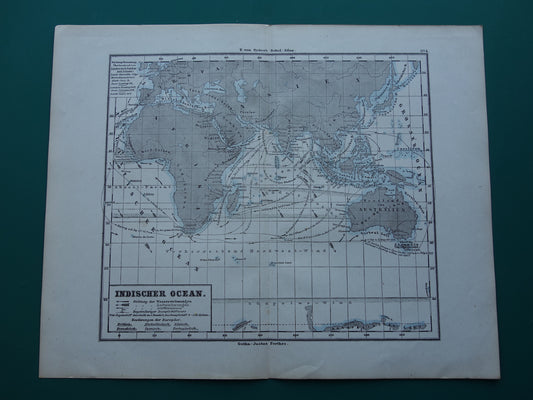 Antique map of the Indian Ocean Original 150+ year old antique German map nautical chart
