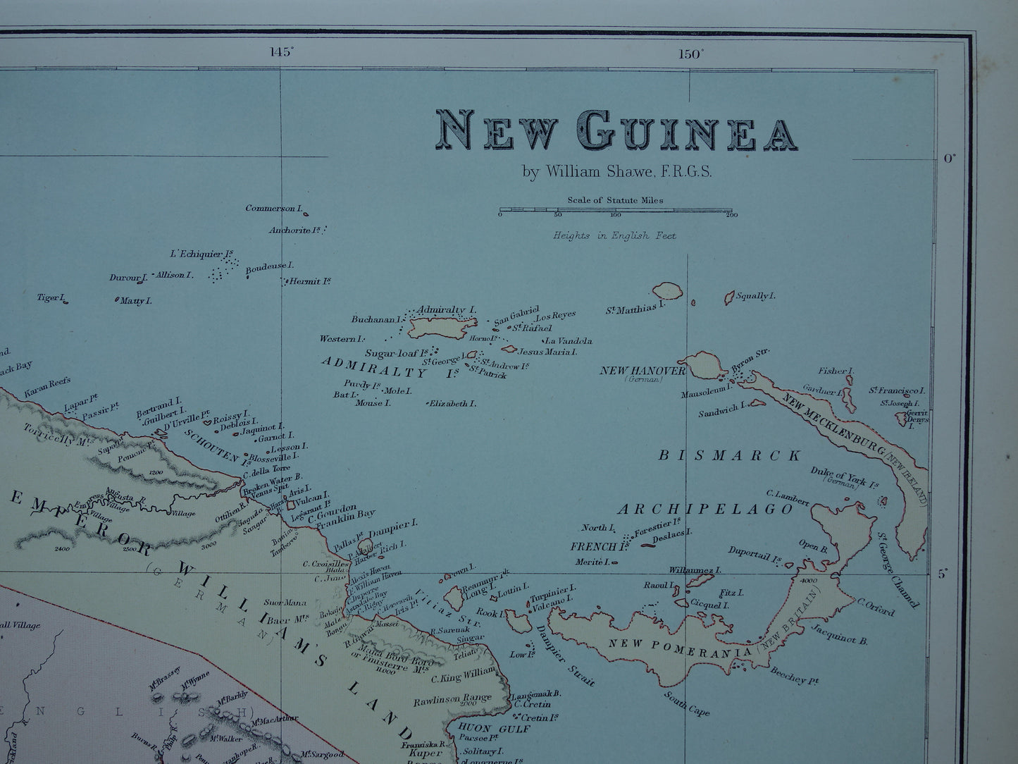 Old map of Tasmania and New Guinea original antique English map