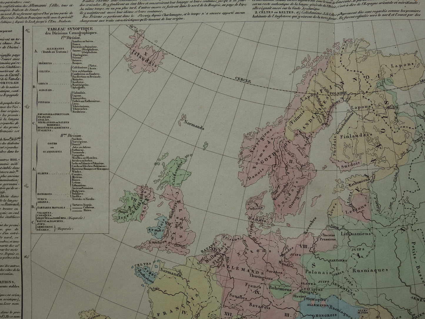 EUROPE old map of Europe from 1830 about language and peoples Antique Map Linguistic