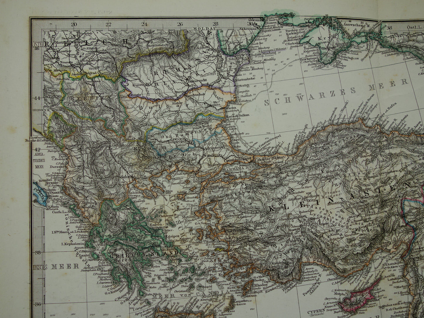 Mediterranean Sea antique map of Mediterranée from 1886 Original 135+ year old hand colored map Italy Greece Spain Turkey North Africa poster M. sea area