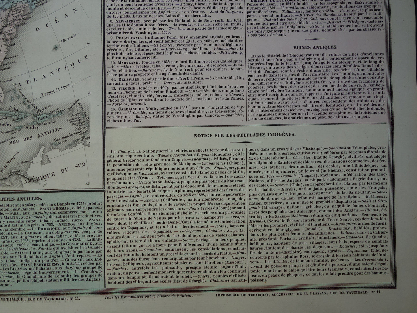 North America old map 1837 French antique history map of the USA Canada Mexico