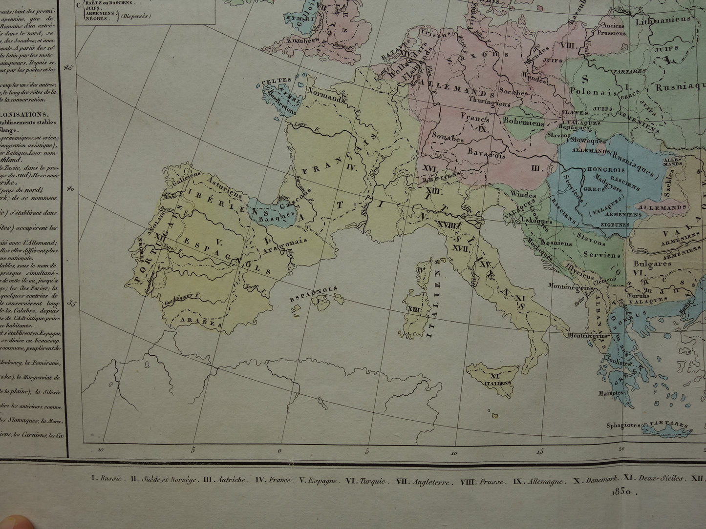 EUROPE old map of Europe from 1830 about language and peoples Antique Map Linguistic