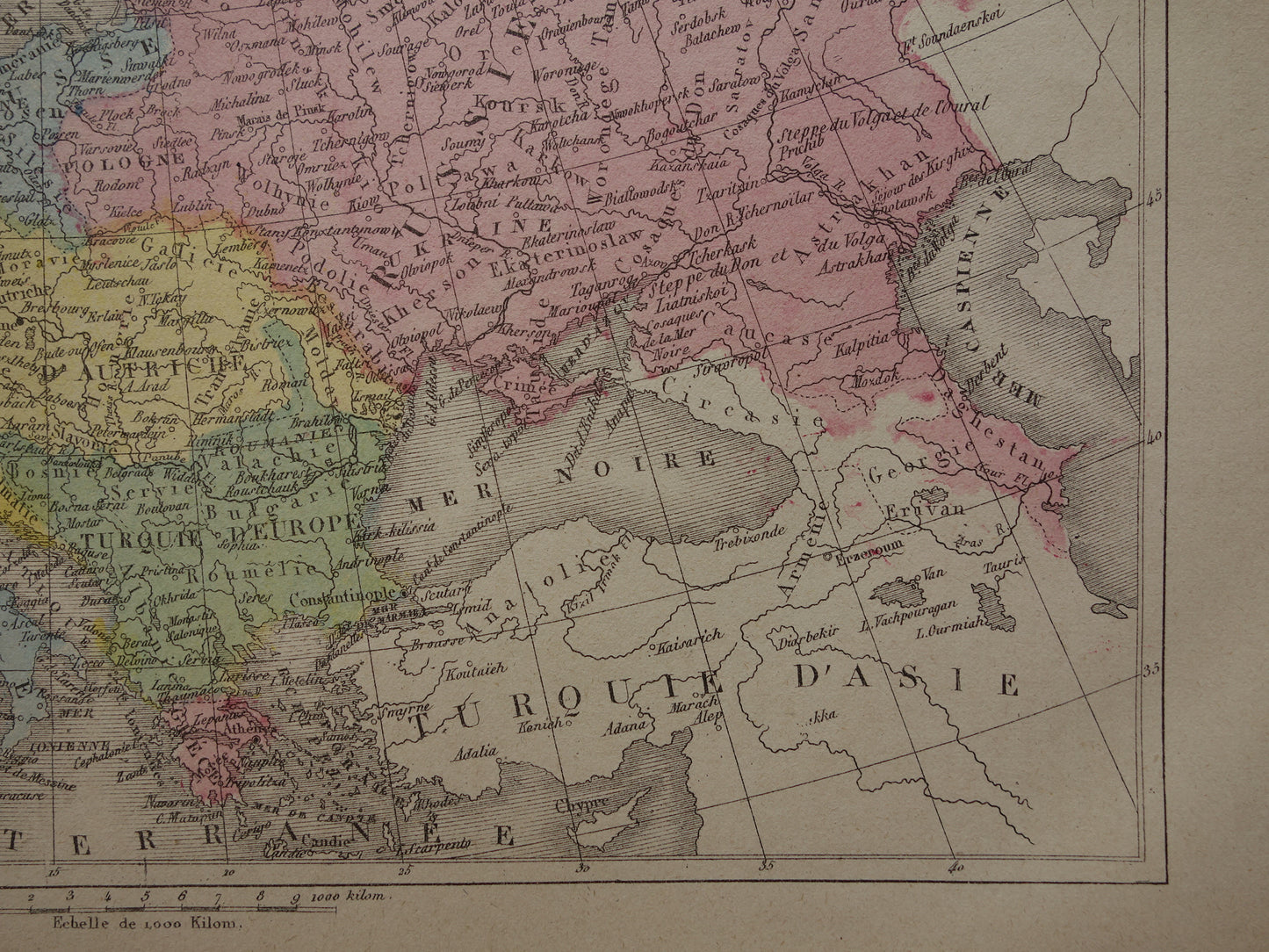 Old map of Europe from 1877 original antique hand-colored map continent Europe