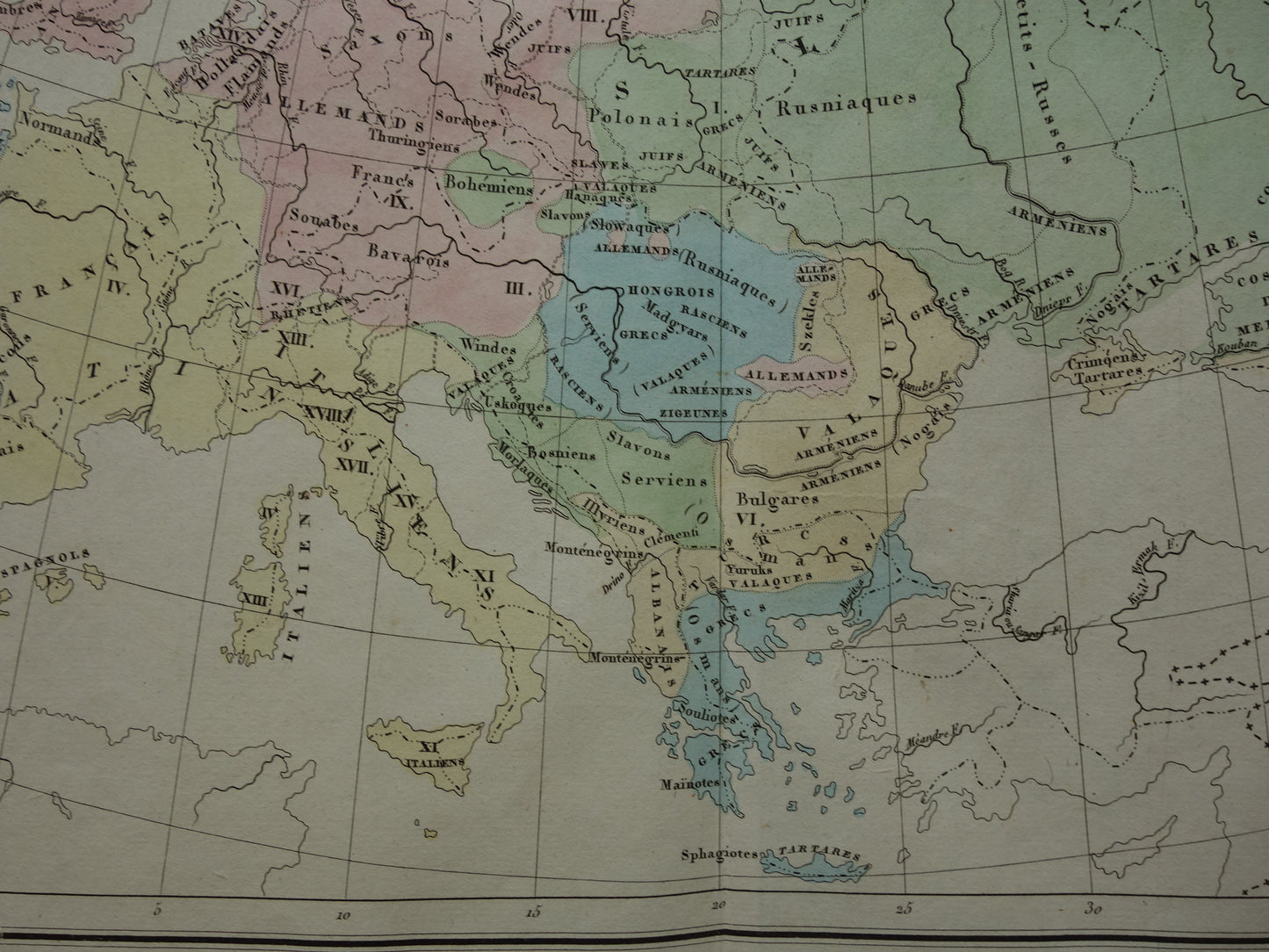 EUROPE old map of Europe from 1830 about language and peoples Antique Map Linguistic