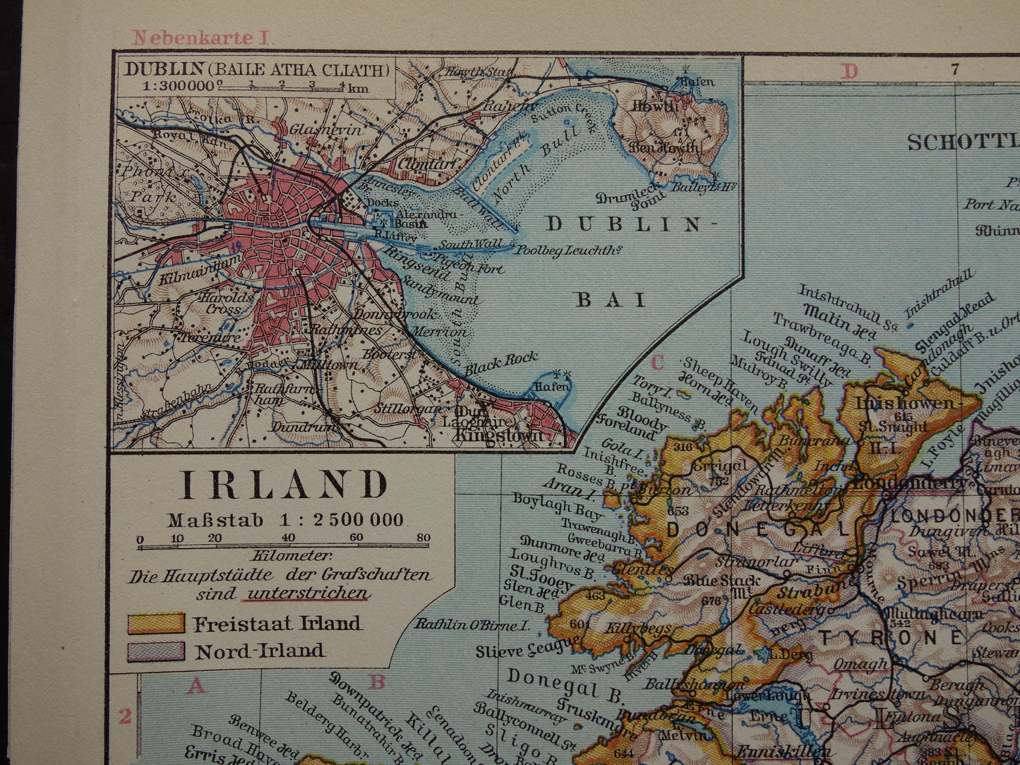 IRELAND old map of Ireland 1928 small detailed map Ireland