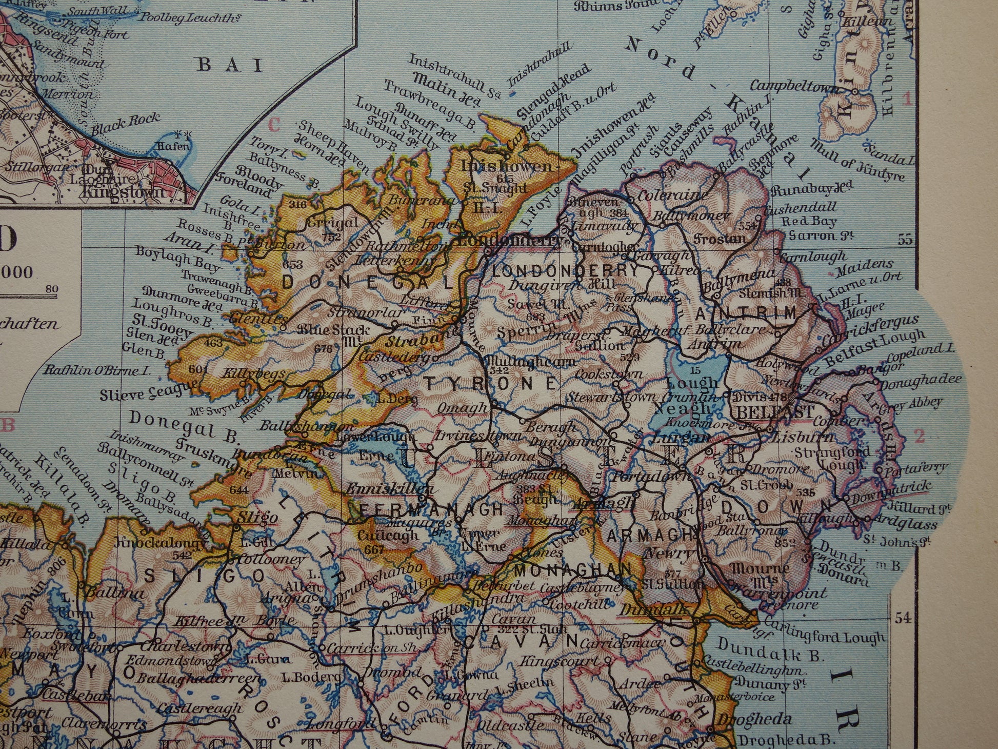 IERLAND oude kaart van Ierland 1928 kleine gedetailleerde landkaart Ierland