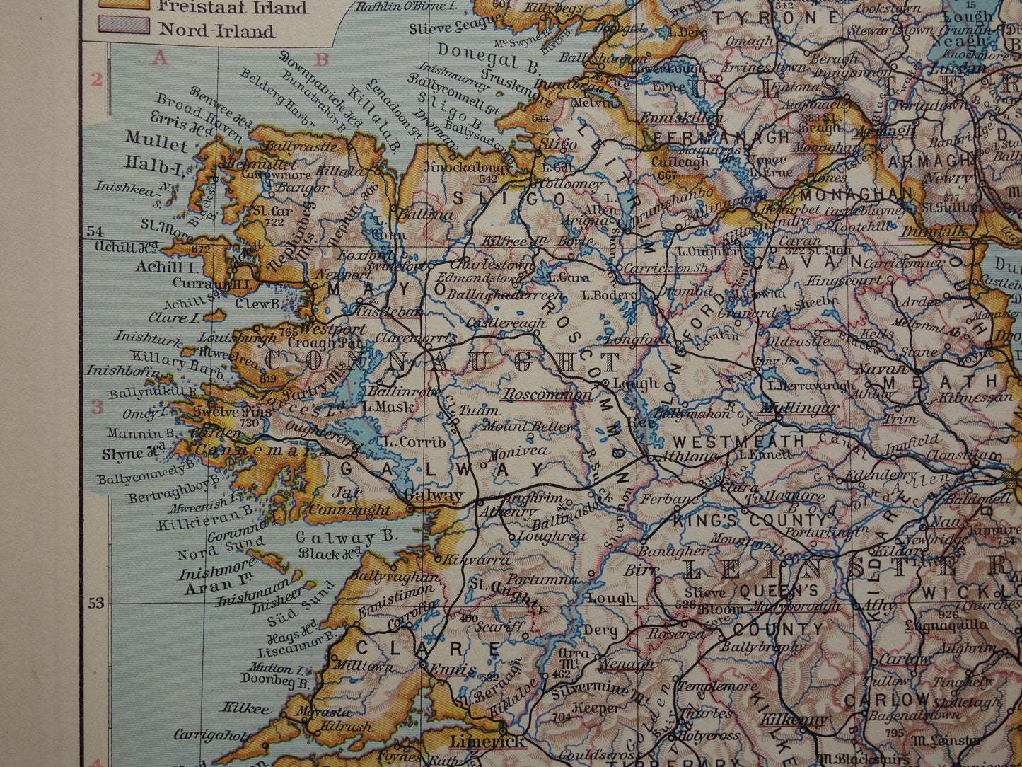 IRELAND old map of Ireland 1928 small detailed map Ireland