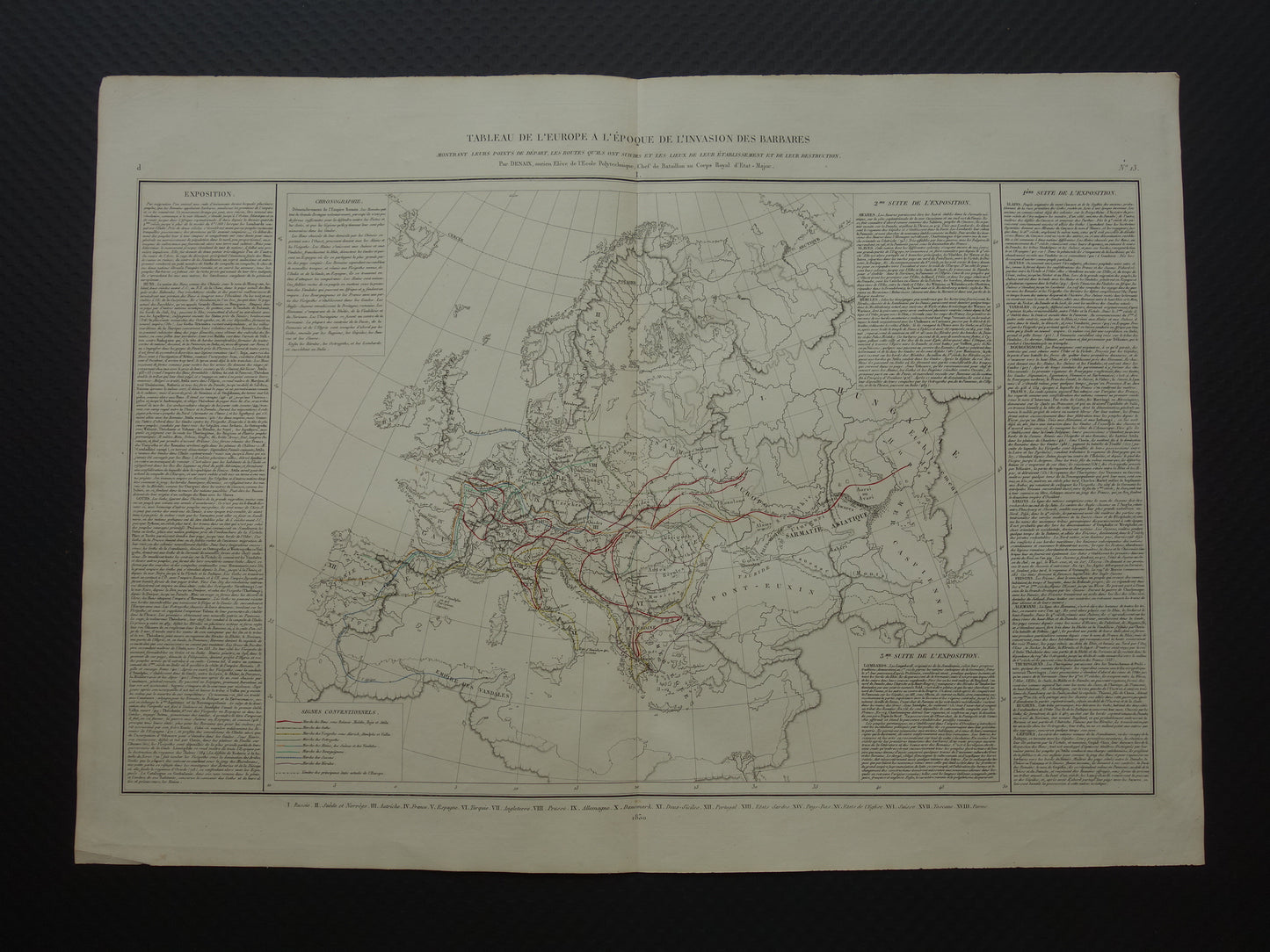 Old map of Europe Great Migration original antique map from 1830 history map