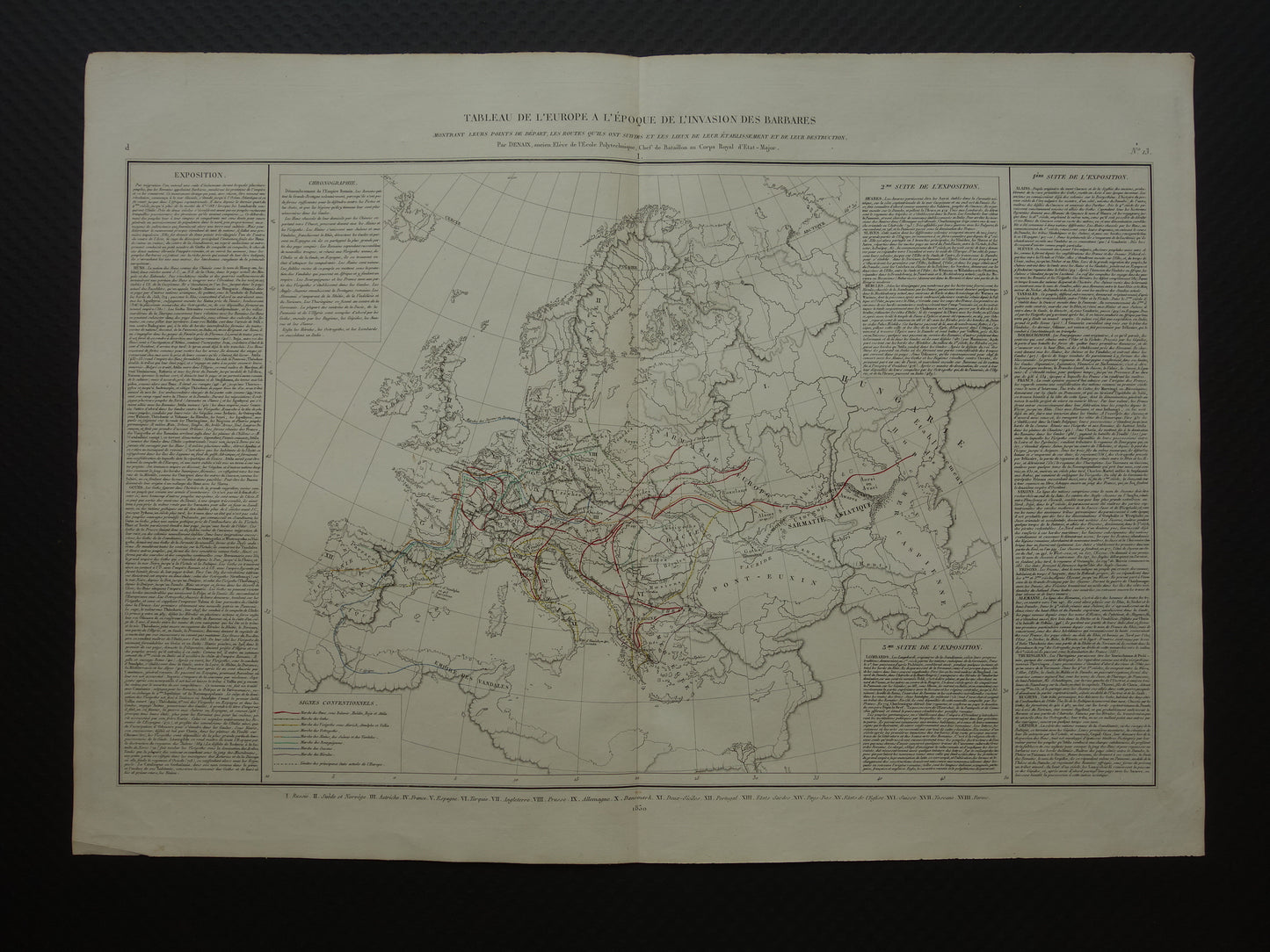 Old map of Europe Great Migration original antique map from 1830 history map
