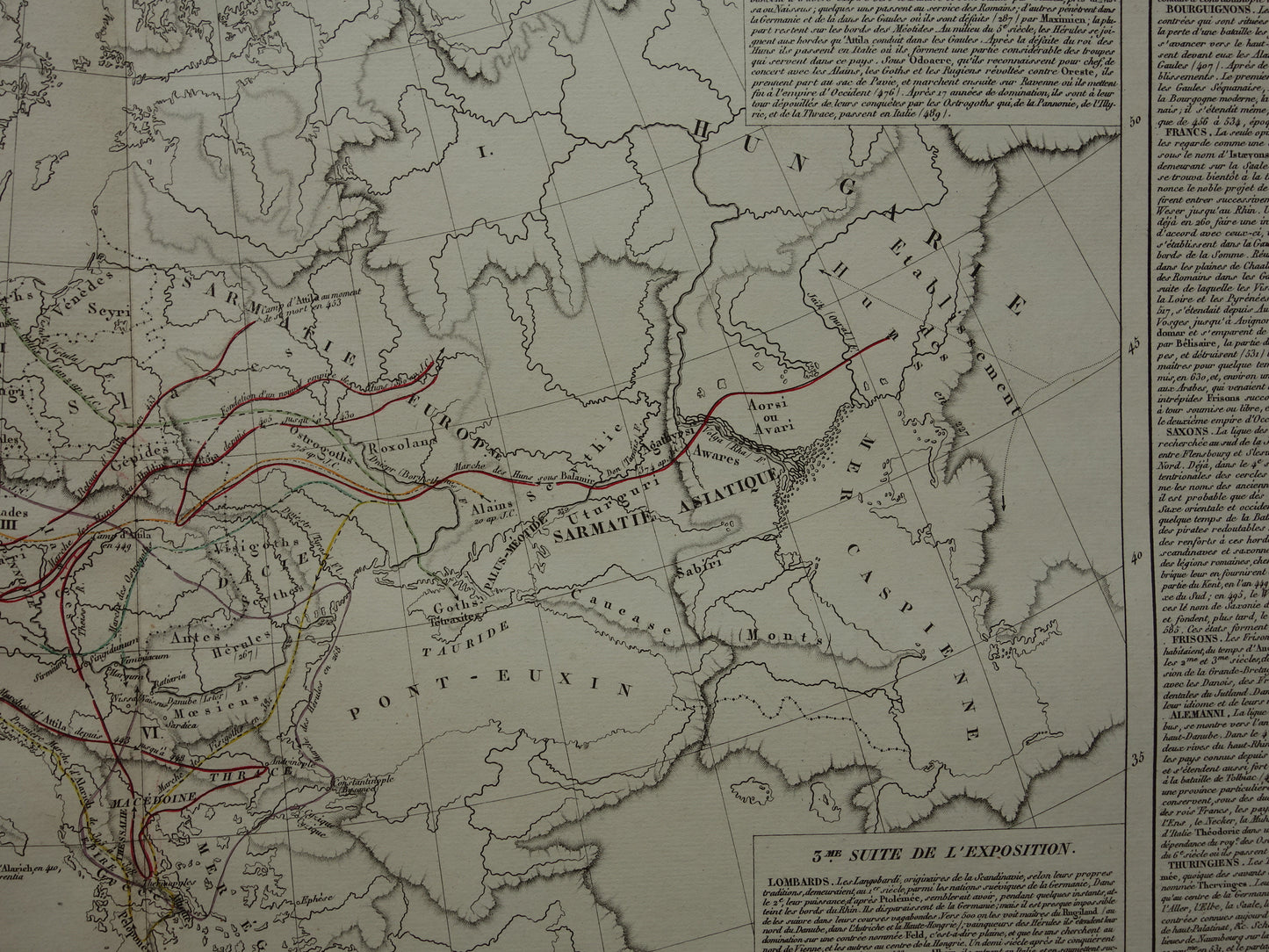 Old map of Europe Great Migration original antique map from 1830 history map