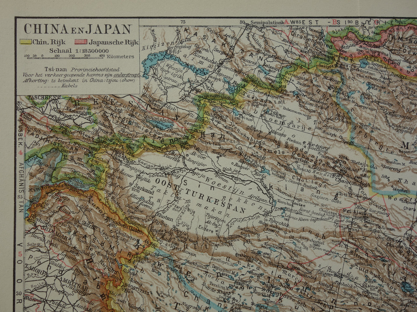 CHINA Old map of China from 1933 original Dutch vintage map