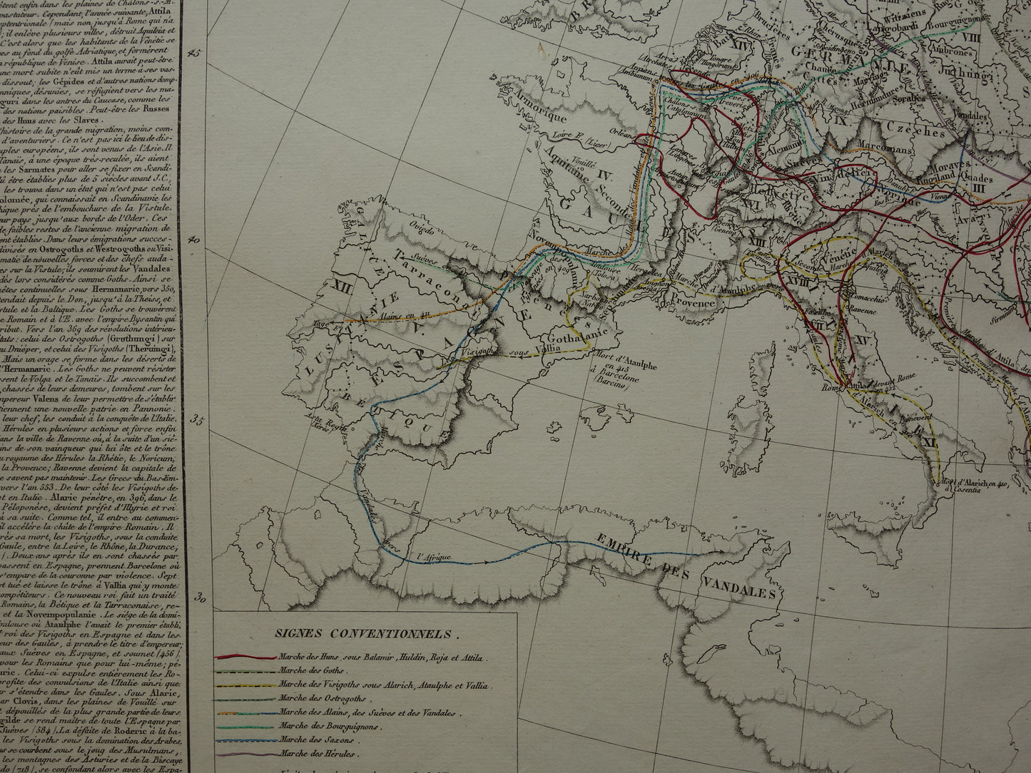 Old map of Europe Great Migration original antique map from 1830 history map
