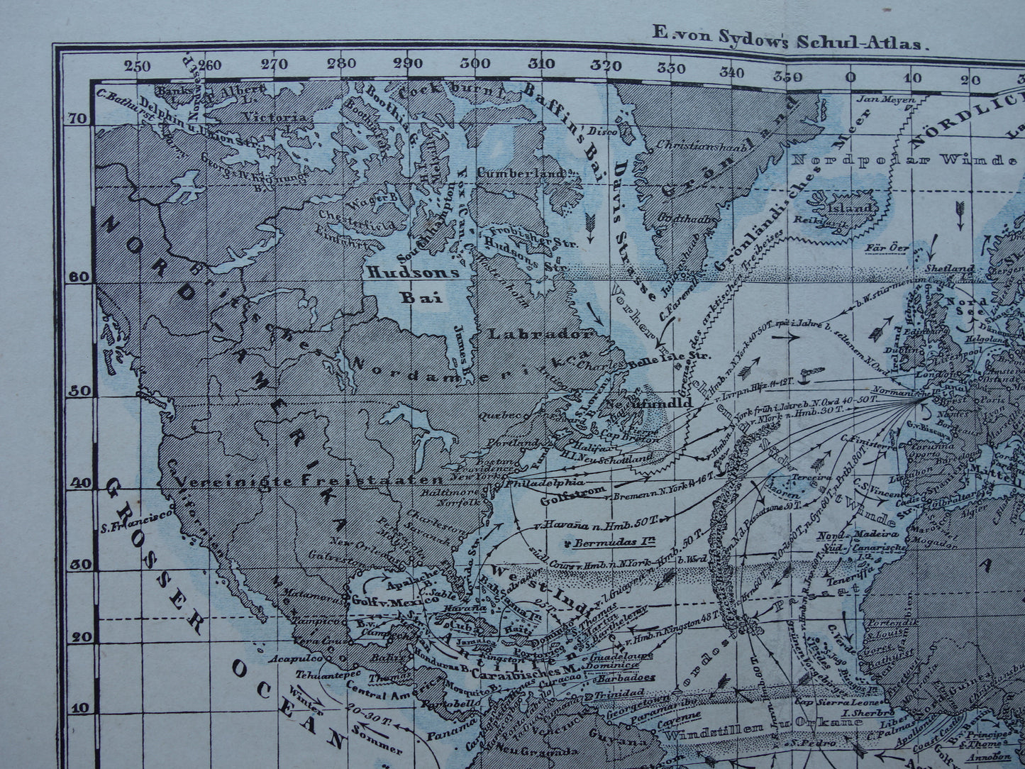 ATLANTIC OCEAN Old map of the Atlantic Ocean Original 150+ year old antique German map sea chart