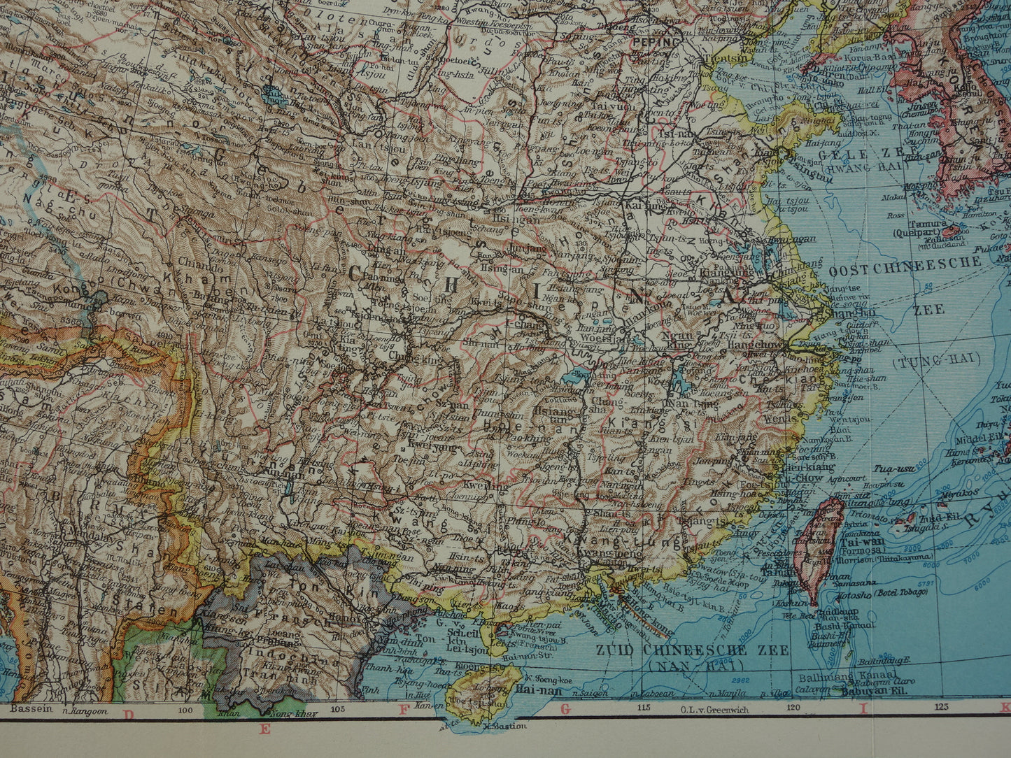 CHINA Old map of China from 1933 original Dutch vintage map
