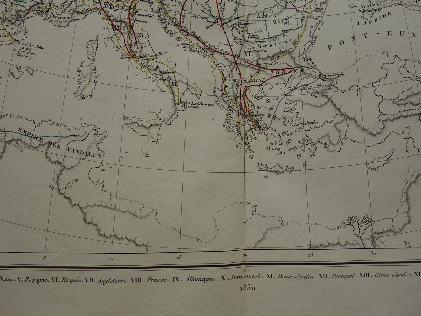 Old map of Europe Great Migration original antique map from 1830 history map