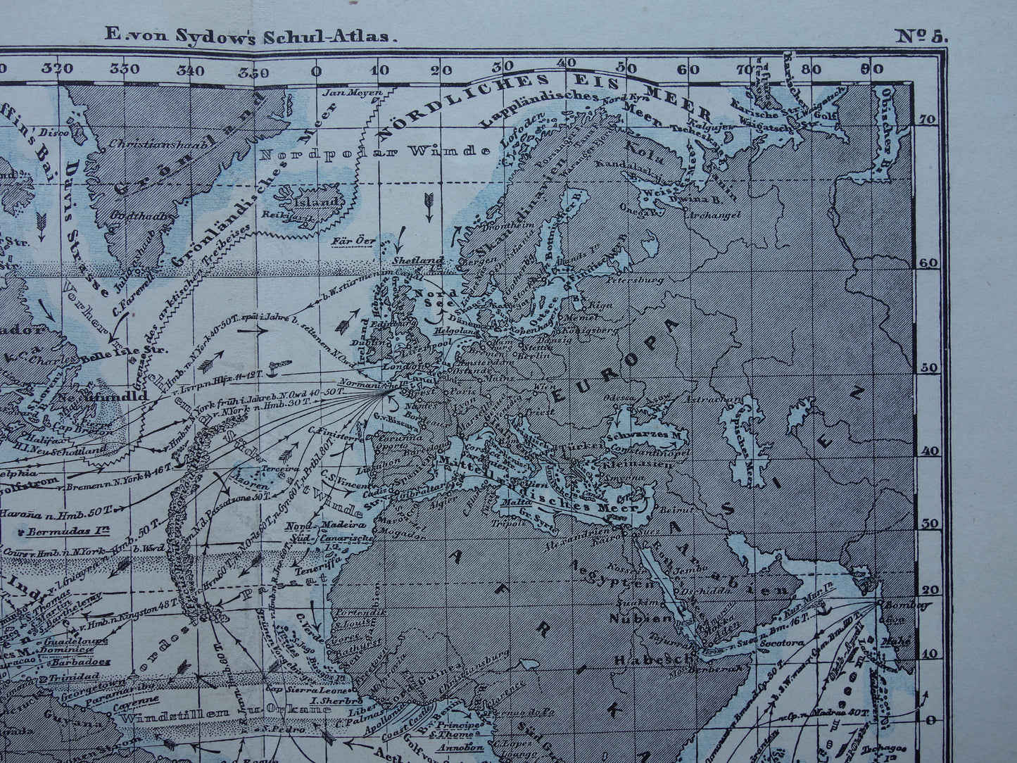 ATLANTIC OCEAN Old map of the Atlantic Ocean Original 150+ year old antique German map sea chart