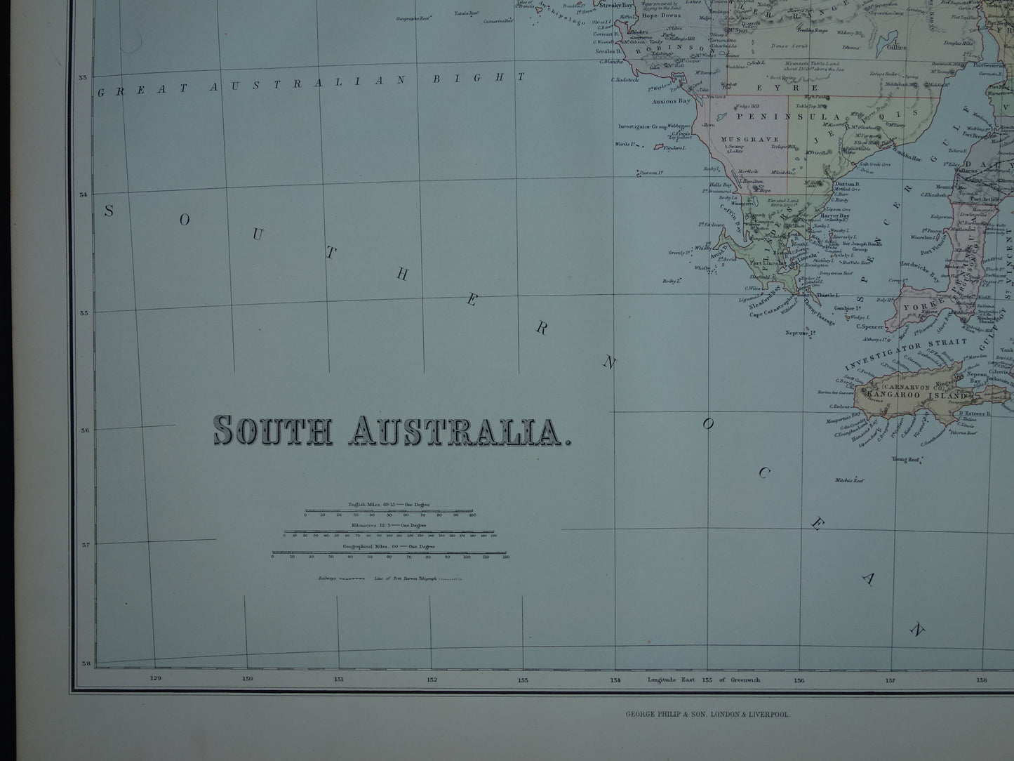 Large map of AUSTRALIA old map of South Australia with Northern Territory 1890 original antique English map South Australia