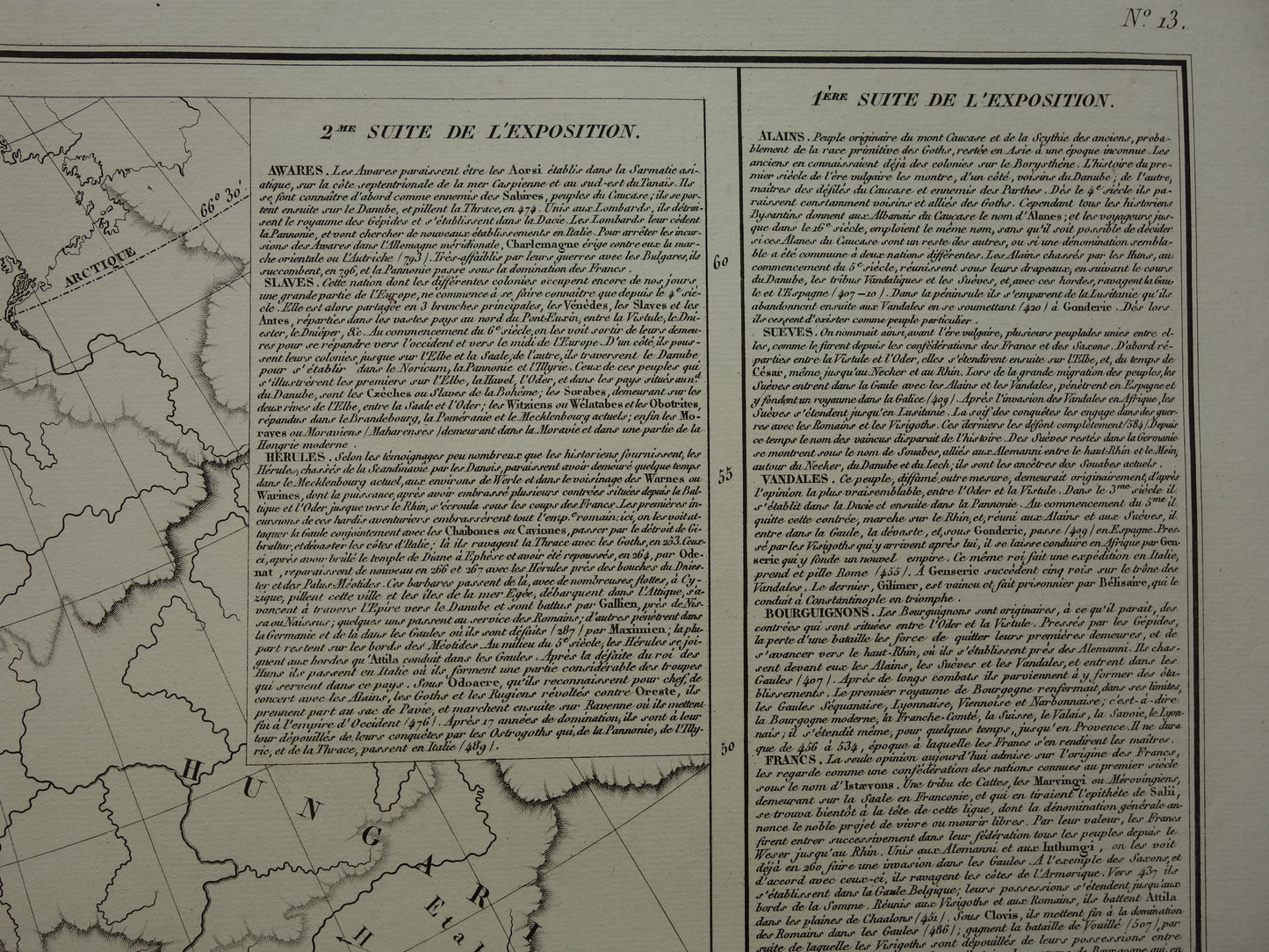 Old map of Europe Great Migration original antique map from 1830 history map