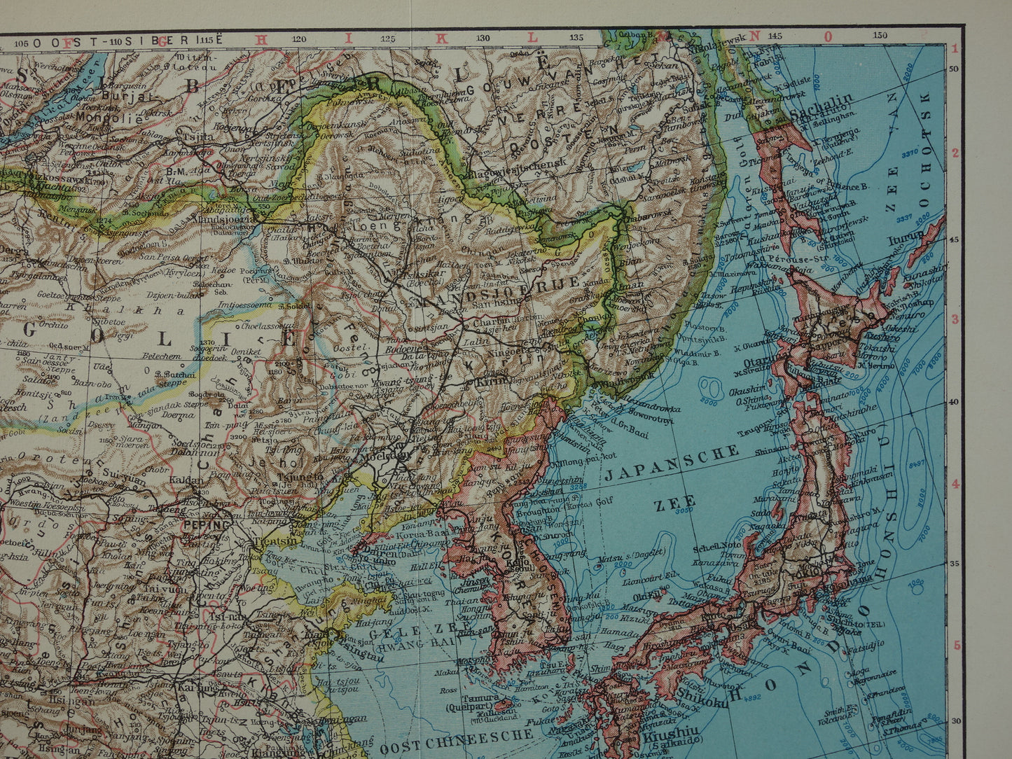 CHINA Old map of China from 1933 original Dutch vintage map