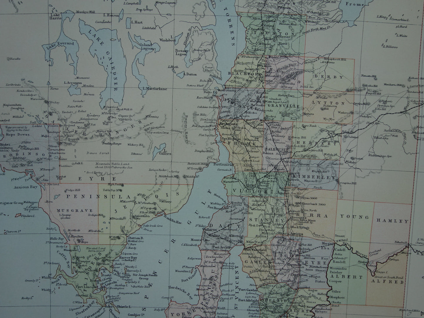 Large map of AUSTRALIA old map of South Australia with Northern Territory 1890 original antique English map South Australia