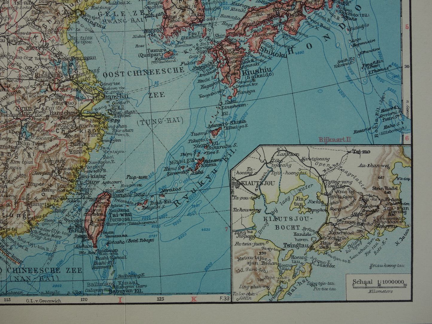 CHINA Old map of China from 1933 original Dutch vintage map