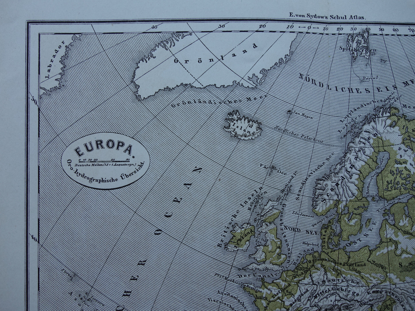EUROPE antique gold hydrographic map from 1875 old map of rivers and mountains elevation map