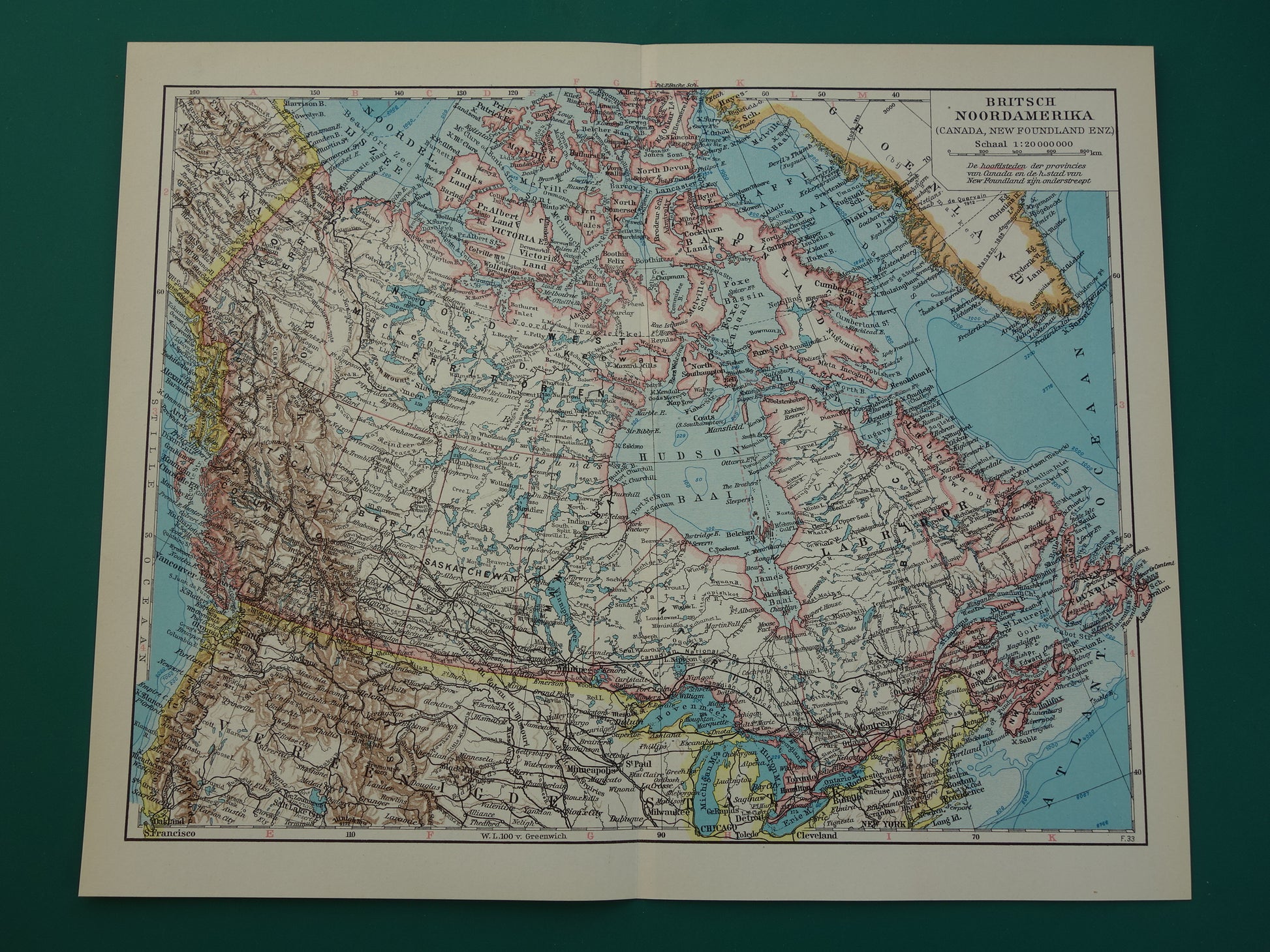 CANADA oude kaart van Canada uit 1933 originele vintage Nederlandse landkaart