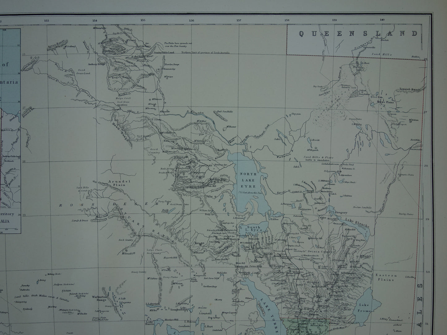 Large map of AUSTRALIA old map of South Australia with Northern Territory 1890 original antique English map South Australia