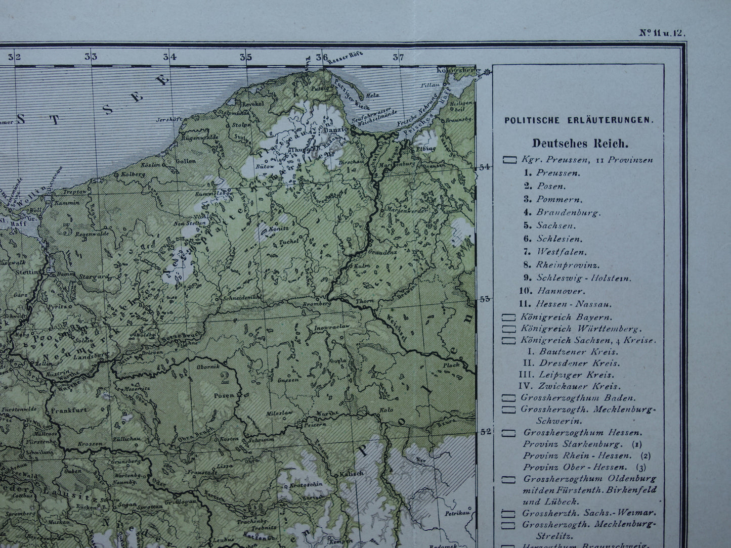 GERMAN EMPIRE Antique map from 1875 old map of Germany Poland Netherlands