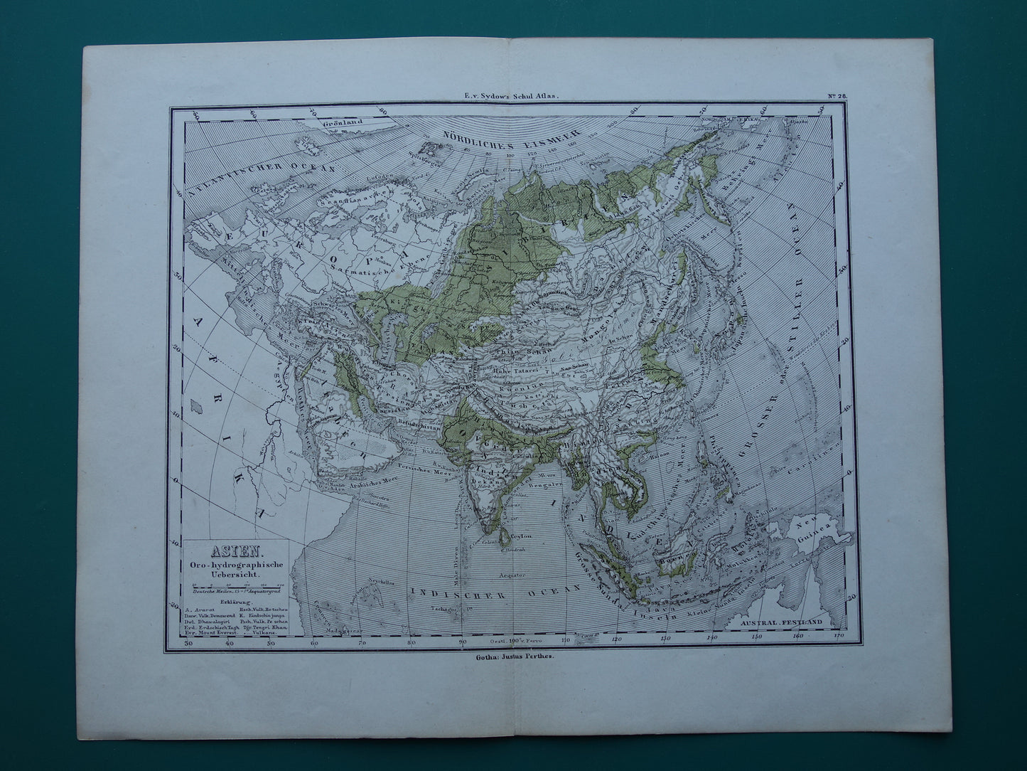 Asia antique oro hydrographic map from 1875 old map of rivers and mountains elevation map