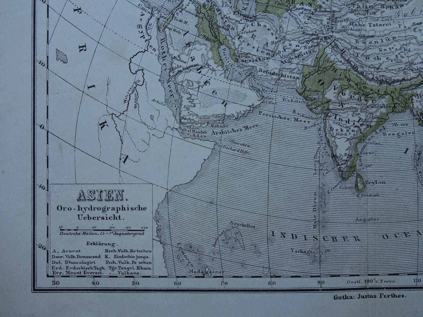 Asia antique oro hydrographic map from 1875 old map of rivers and mountains elevation map