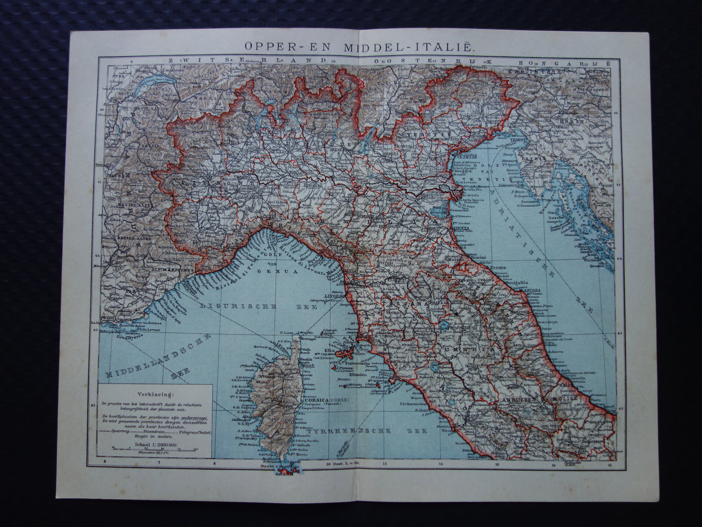 Oude Nederlandse landkaart van Noord-ITALIË uit 1908 originele antieke kaart Italië historische kaarten