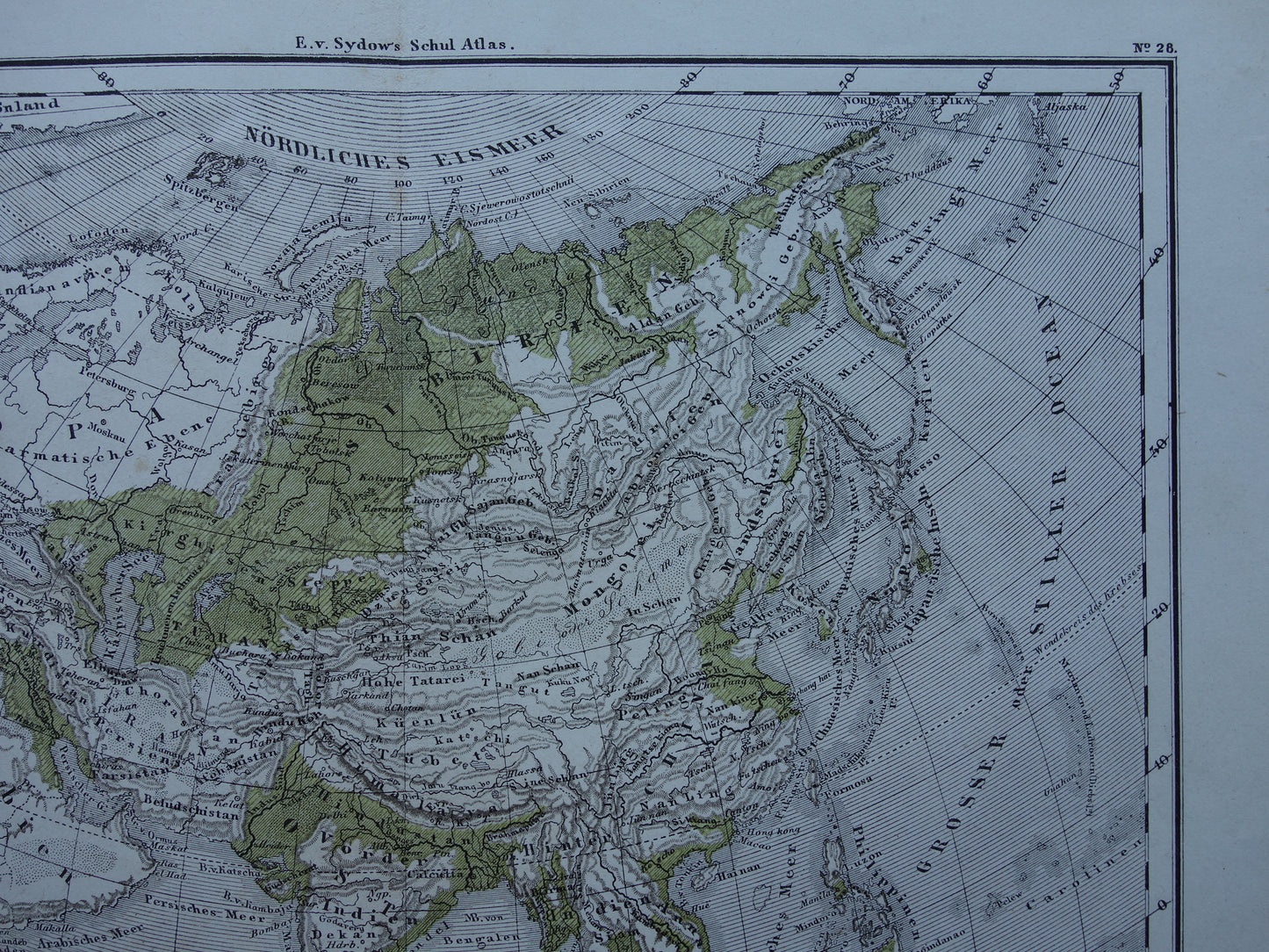Asia antique oro hydrographic map from 1875 old map of rivers and mountains elevation map