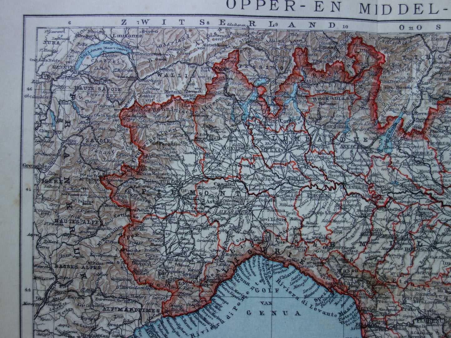 Old Dutch map of Northern ITALY from 1908 original antique map Italy historical maps