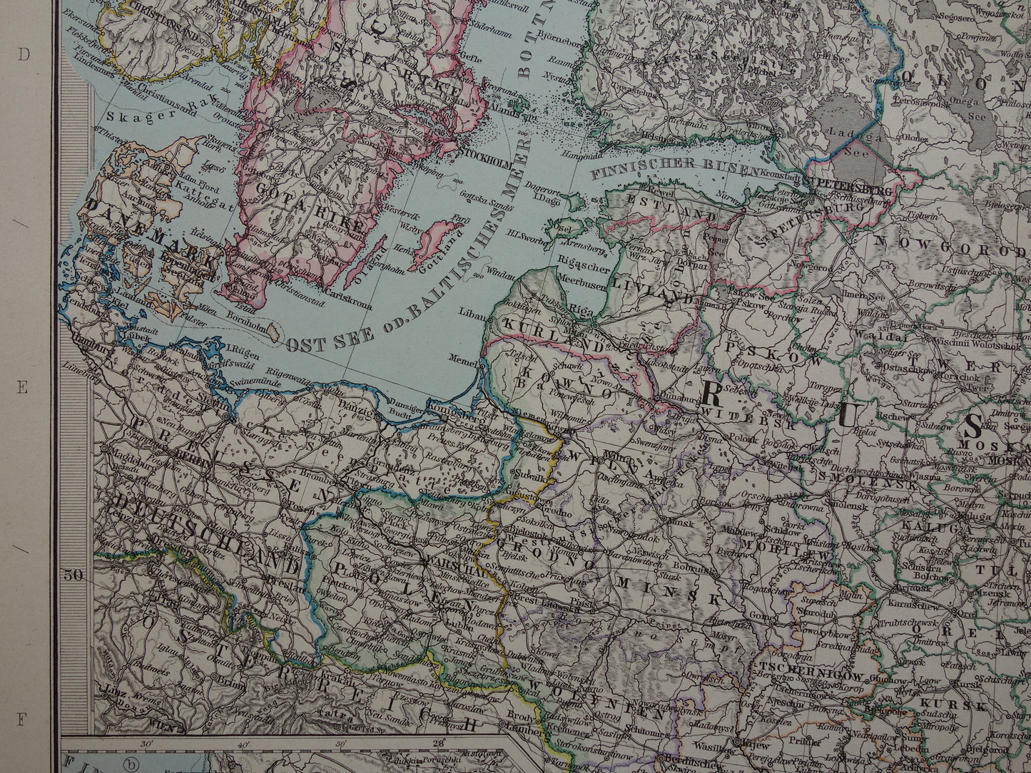 RUSSIA Old map of European Russia from 1890 original antique hand-colored map